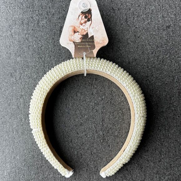 NWT Sincerely Jules Cream Off-White Faux Pearl Puffed Chunky Headband - Picture 4 of 15
